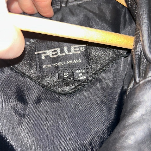 Vintage Pelle Leather Jacket Black Button Front Classic Style - Men's Small - Picture 2 of 9